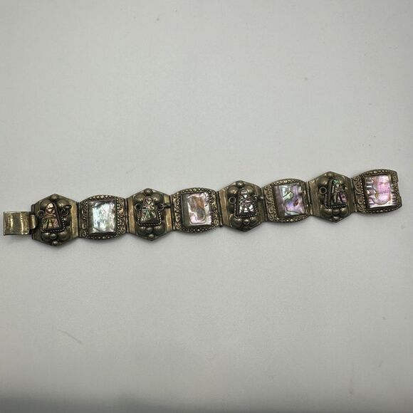 Vintage stamped Alpaca Mexico abalone shell bracelet!! - Picture 13 of 16